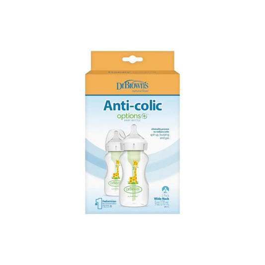 Pachet Biberoane Anti-Colici, Design, Gat Larg "Options Plus" PP, 270ml. cu tetina nivel doi, 2-Pack