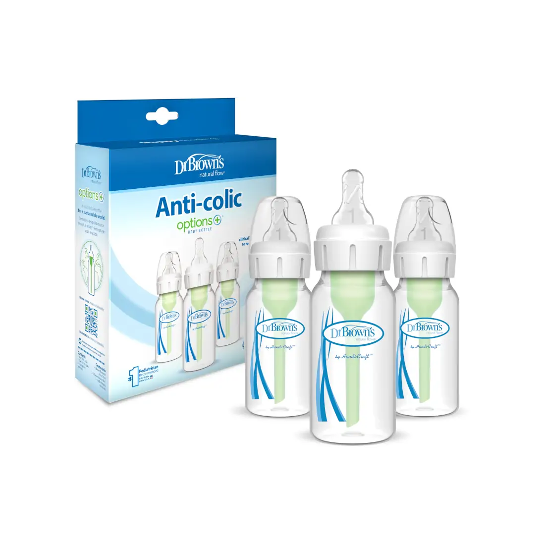 Pachet Biberoane din plastic Anti-Colici cu Gat Ingust, 120 ml. "Options Plus" (3 pack)