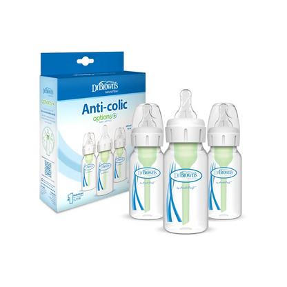 Pachet Biberoane din plastic Anti-Colici cu Gat Ingust, 120 ml. "Options Plus" (3 pack)