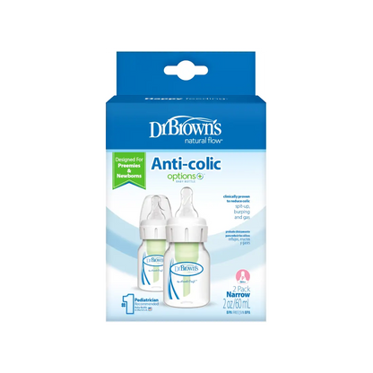 Pachet Biberoane din plastic, Anti-Colici cu Gat Ingust, 60 ml. â€Options Plusâ€ ï¿½ ptr. prematuri,  (2 pack), BPA Free