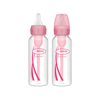 Pachet Biberoane din plastic, Anti-Colici cu Gat Ingust "Options Plus" de 250 ml. (2-Pack) Roz
