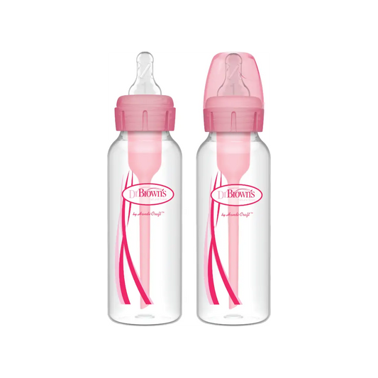 Pachet Biberoane din plastic, Anti-Colici cu Gat Ingust "Options Plus" de 250 ml. (2-Pack) Roz