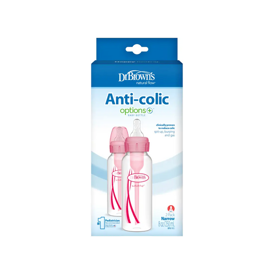 Pachet Biberoane din plastic, Anti-Colici cu Gat Ingust "Options Plus" de 250 ml. (2-Pack) Roz