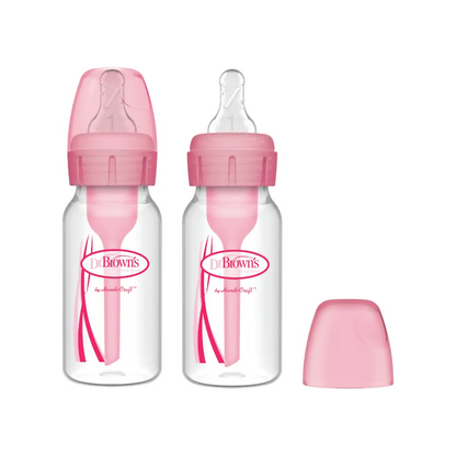 Pachet Biberoane din plastic, Anti-Colici cu Gat Ingust  â€Options Plusâ€ ï¿½ 120 ml. (2 pack) Roz