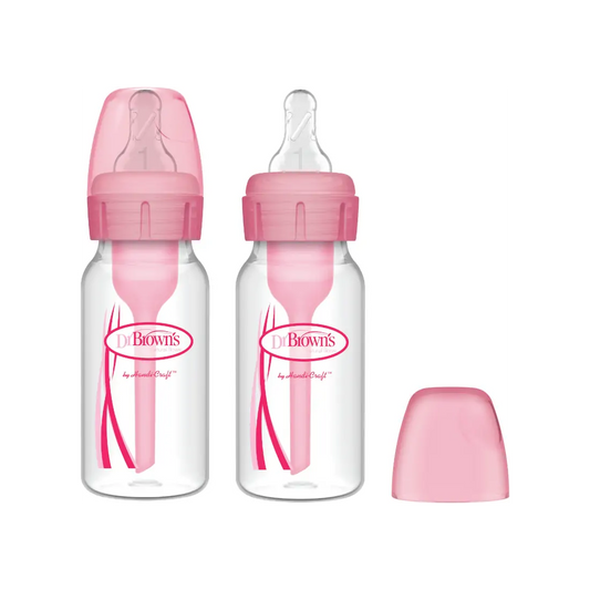 Pachet Biberoane din plastic, Anti-Colici cu Gat Ingust  â€Options Plusâ€ ï¿½ 120 ml. (2 pack) Roz
