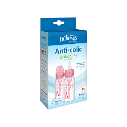 Pachet Biberoane din plastic, Anti-Colici cu Gat Ingust  â€Options Plusâ€ ï¿½ 120 ml. (2 pack) Roz