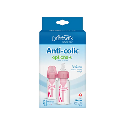 Pachet Biberoane din plastic, Anti-Colici cu Gat Ingust  â€Options Plusâ€ ï¿½ 120 ml. (2 pack) Roz