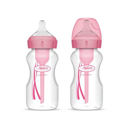 Pachet Biberoane din plastic, Anti-Colici Gat Larg "Options Plus"  270 ml. Roz (2-Pack)