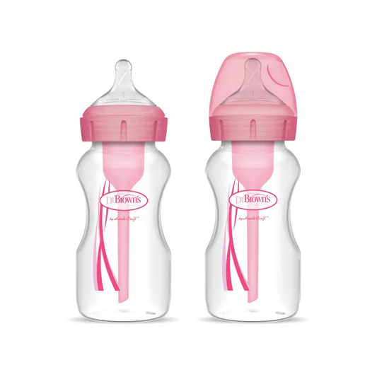 Pachet Biberoane din plastic, Anti-Colici Gat Larg "Options Plus"  270 ml. Roz (2-Pack)