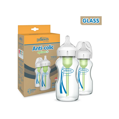 Pachet Biberoane Anti-Colici cu Gat Larg â€Options Plusâ€ din sticla 270 ml. (2 pack)