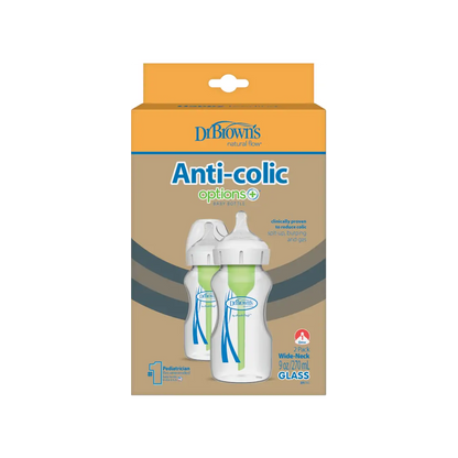 Pachet Biberoane Anti-Colici cu Gat Larg â€Options Plusâ€ din sticla 270 ml. (2 pack)