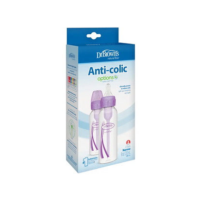 Pachet Biberoane din plastic, Anti-Colici cu Gat Ingust â€Options Plusâ€ ï¿½ de 250 ml. (2 pack) Violet