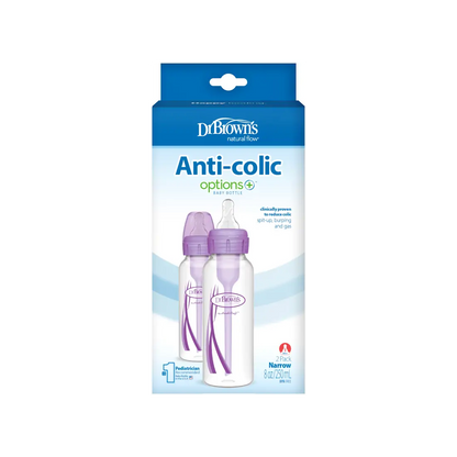Pachet Biberoane din plastic, Anti-Colici cu Gat Ingust â€Options Plusâ€ ï¿½ de 250 ml. (2 pack) Violet
