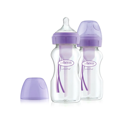 Pachet Biberoane din plastic, Anti-Colici Gat Larg "Options Plus" 270 ml. Violet (2-Pack)