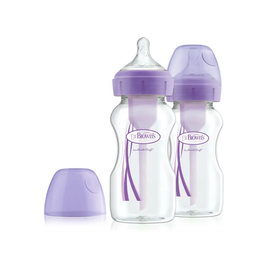 Pachet Biberoane din plastic, Anti-Colici Gat Larg "Options Plus" 270 ml. Violet (2-Pack)