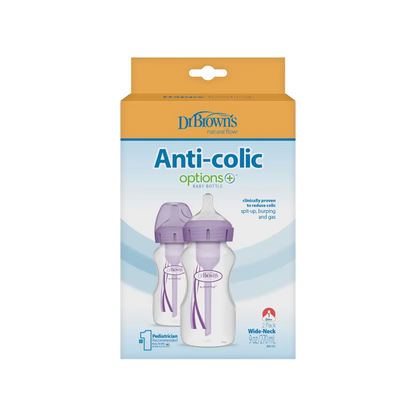 Pachet Biberoane din plastic, Anti-Colici Gat Larg "Options Plus" 270 ml. Violet (2-Pack)