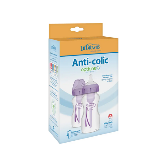Pachet Biberoane din plastic, Anti-Colici Gat Larg "Options Plus" 270 ml. Violet (2-Pack)