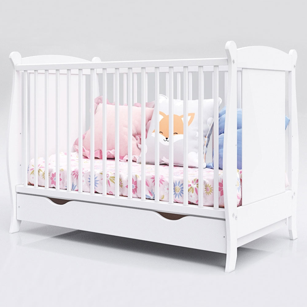 Patut copii din lemn Hubners Laura 120x60 alb cu sertar