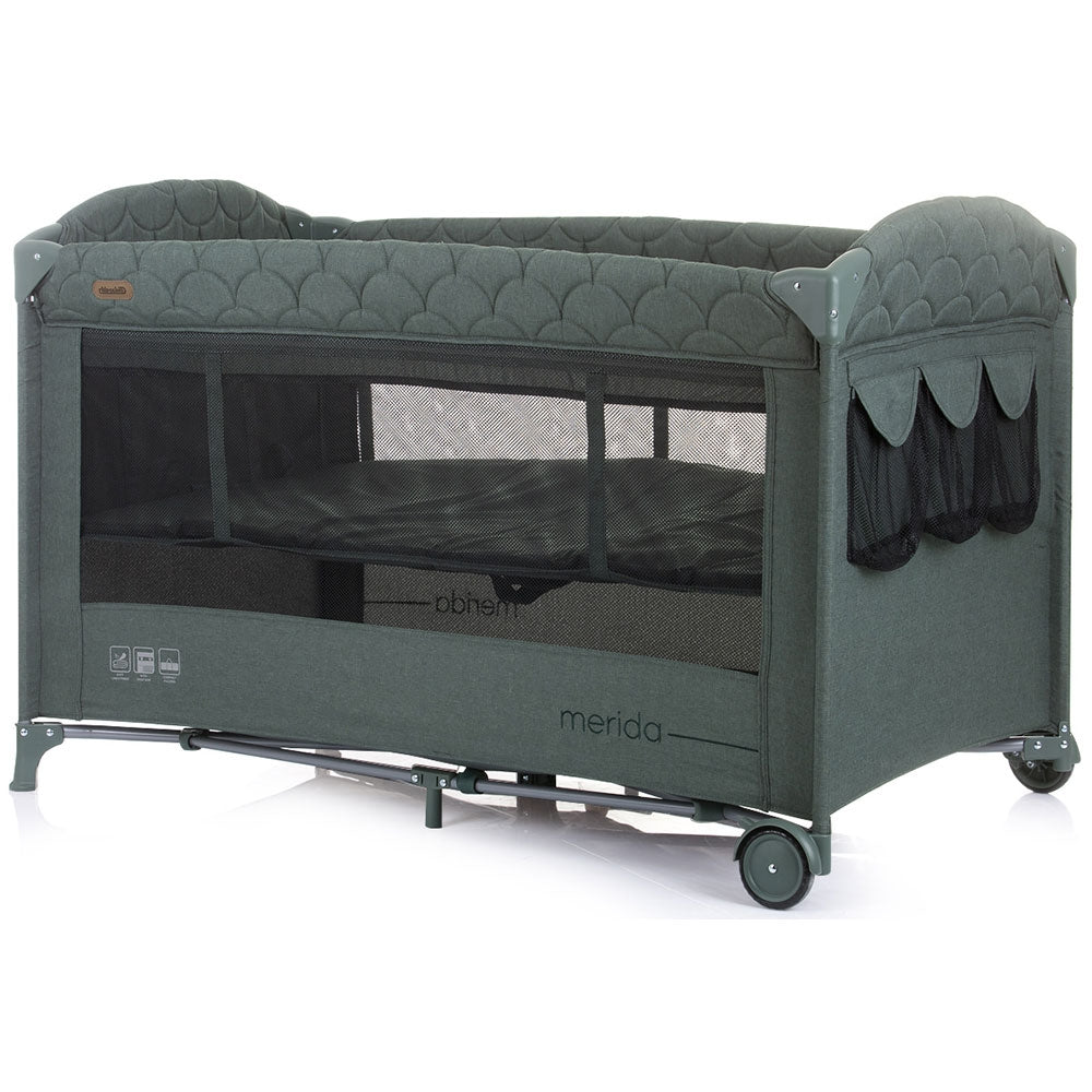 Patut pliabil Chipolino Merida aloe linen cu laterala culisanta