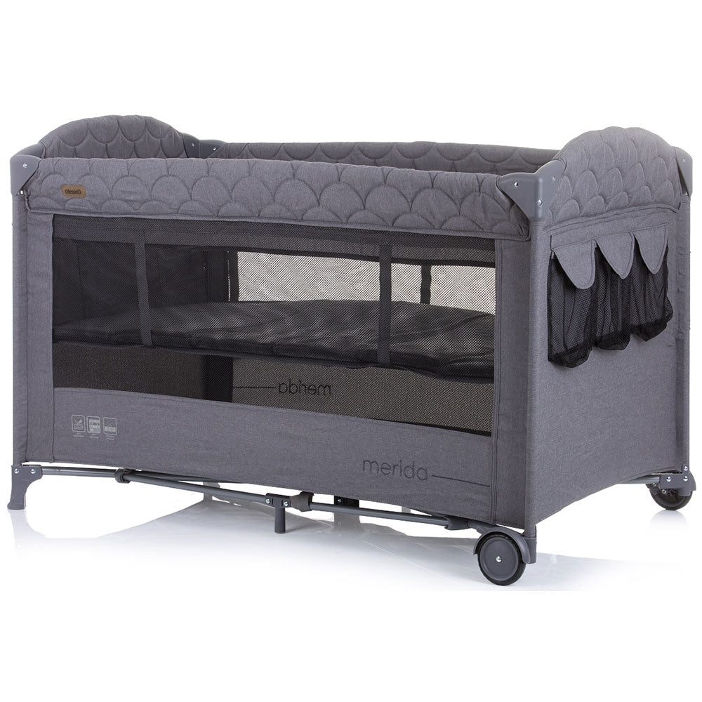 Patut pliabil Chipolino Merida graphite linen cu laterala culisanta