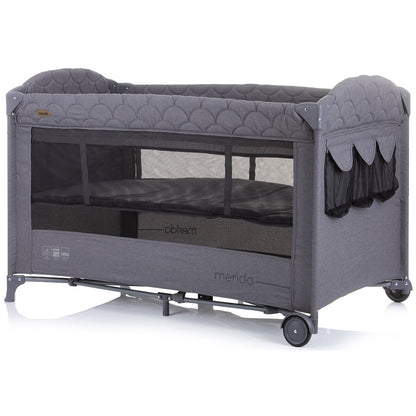 Patut pliabil Chipolino Merida graphite linen cu laterala culisanta