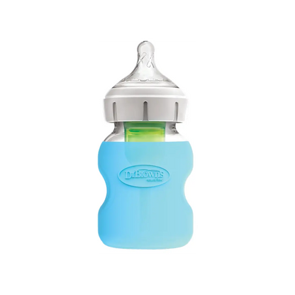 Protectie din silicon pentru biberon din sticla cu Gat Larg 150 ml., Albastra