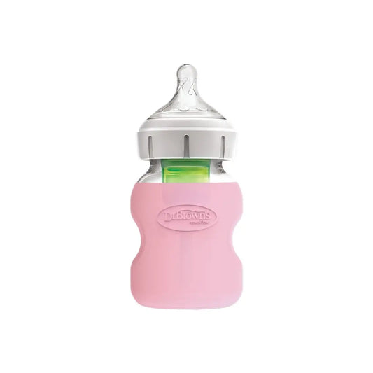 Protectie din silicon pentru biberon din sticla cu Gat Larg 150 ml., Roz