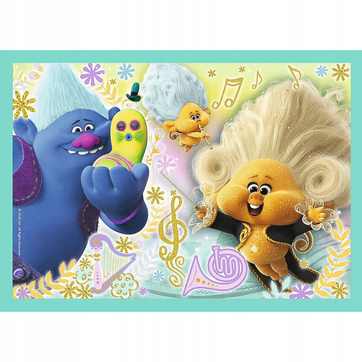 Set puzzle 4 in 1 Trefl DreamWorks Trolls, Turneul trolilor, 1x35 piese, 1x48 piese, 1x54 piese, 1x70 piese