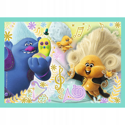 Set puzzle 4 in 1 Trefl DreamWorks Trolls, Turneul trolilor, 1x35 piese, 1x48 piese, 1x54 piese, 1x70 piese