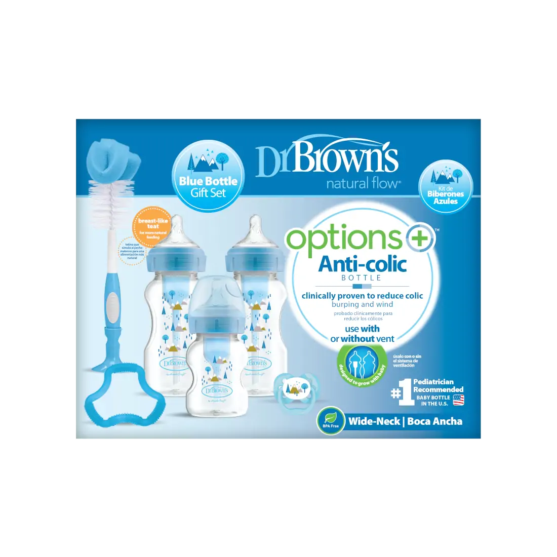 Set Promotional Biberoane Anti-Colici cu Gat Larg  "Options Plus"  PP, Albastru