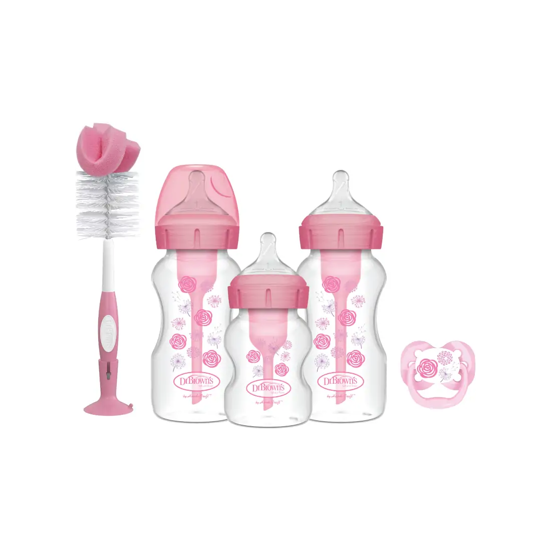 Set Promotional Biberoane din plastic, Anti-Colici cu Gat Larg "Options +", Roz