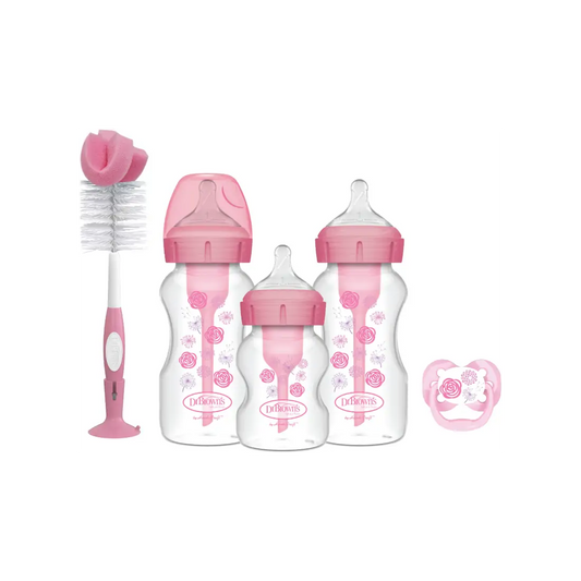 Set Promotional Biberoane din plastic, Anti-Colici cu Gat Larg "Options +", Roz