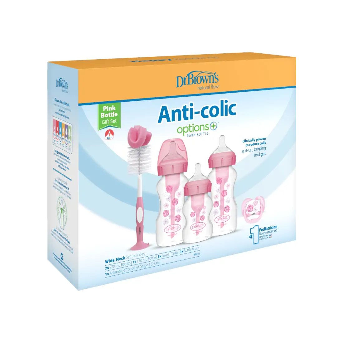 Set Promotional Biberoane din plastic, Anti-Colici cu Gat Larg "Options +", Roz