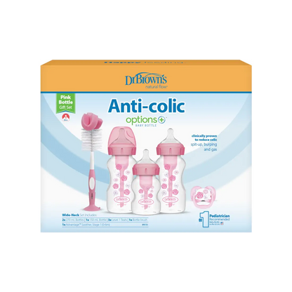 Set Promotional Biberoane din plastic, Anti-Colici cu Gat Larg "Options +", Roz