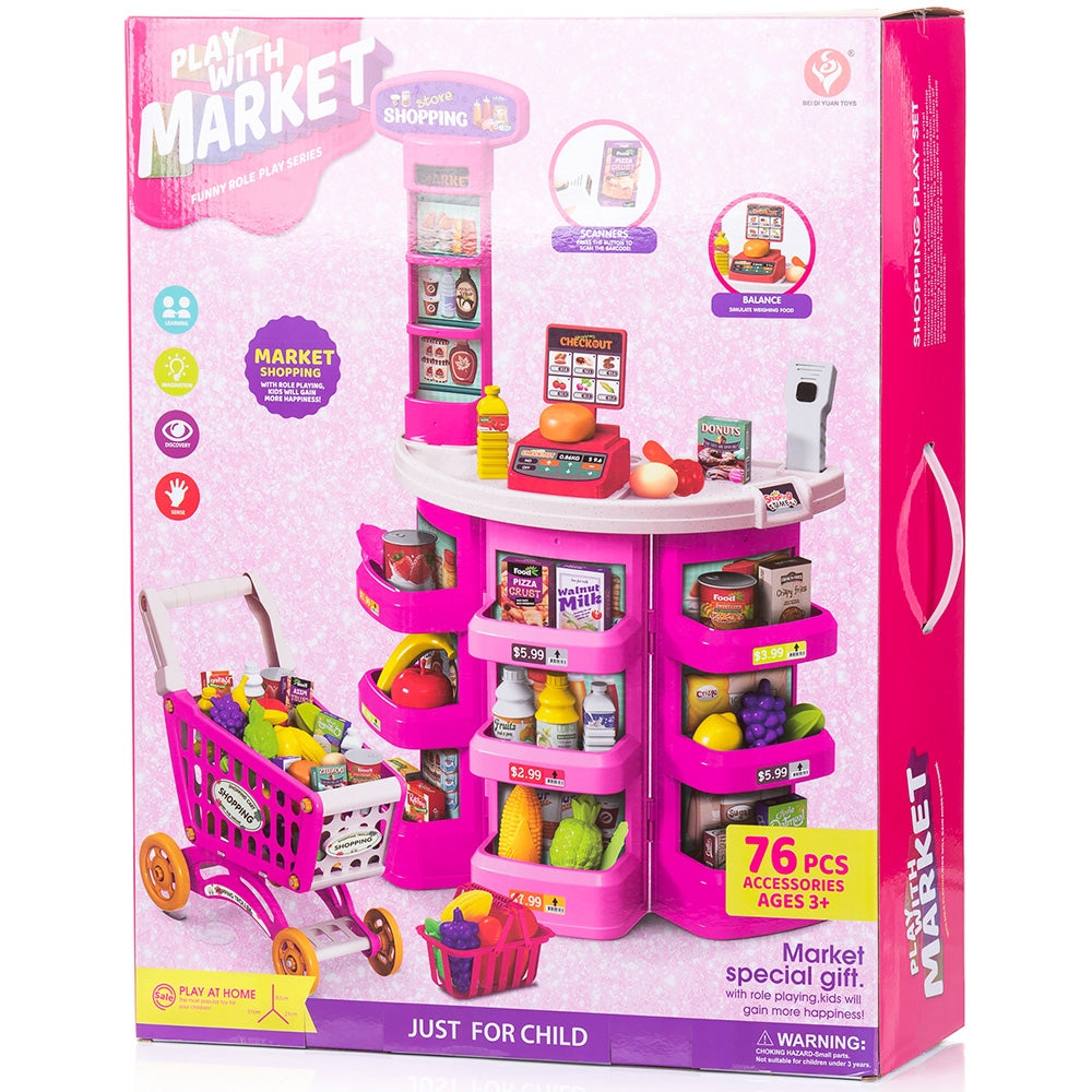 Set jucarie Chipolino Supermarket 78 cm cu lumini, sunete si 76 accesorii