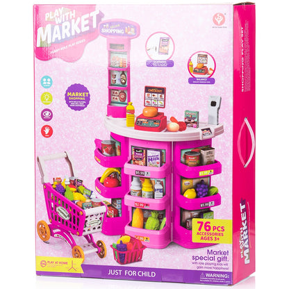 Set jucarie Chipolino Supermarket 78 cm cu lumini, sunete si 76 accesorii
