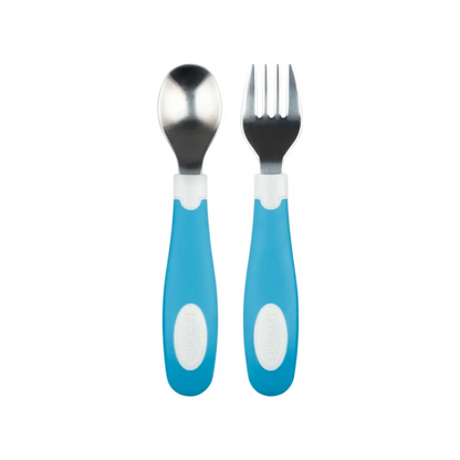 Set lingura si furculita Soft-Grip, albastru 12 luni+