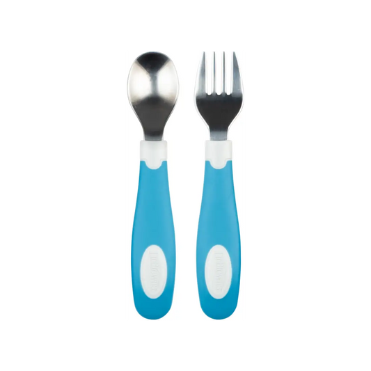 Set lingura si furculita Soft-Grip, albastru 12 luni+