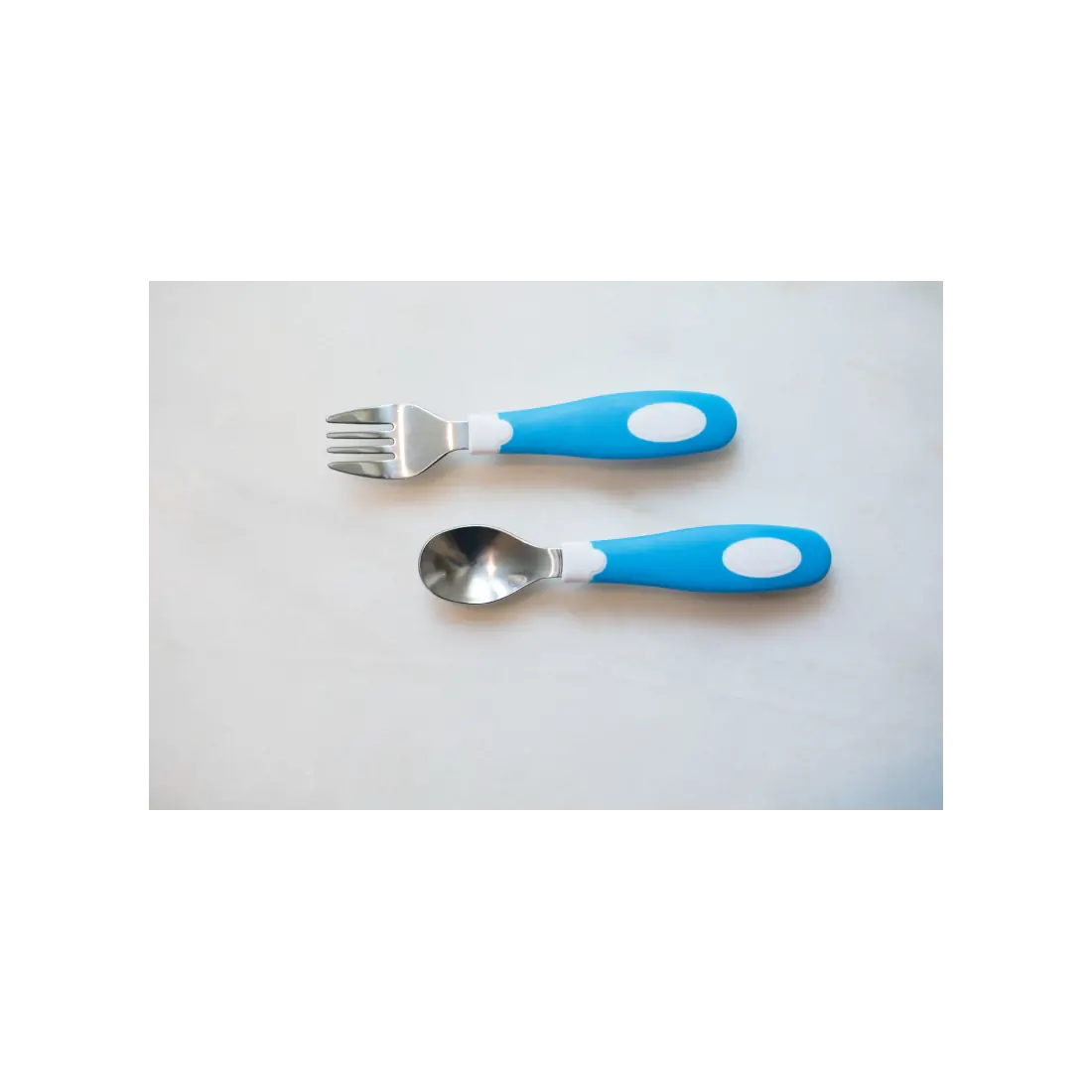 Set lingura si furculita Soft-Grip, albastru 12 luni+