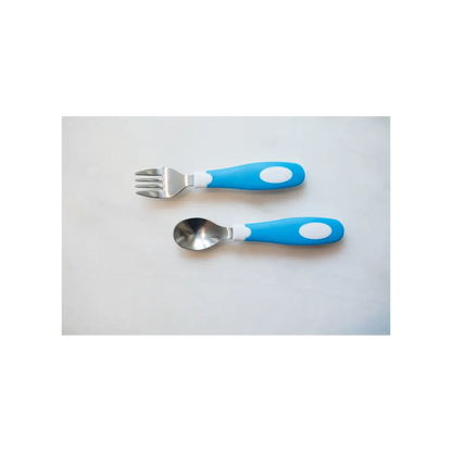 Set lingura si furculita Soft-Grip, albastru 12 luni+