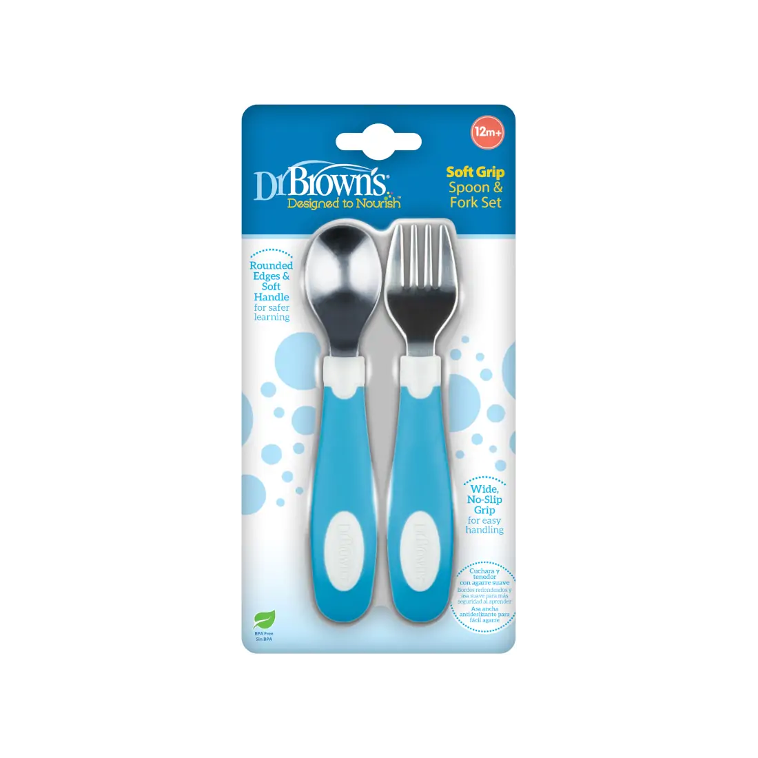 Set lingura si furculita Soft-Grip, albastru 12 luni+