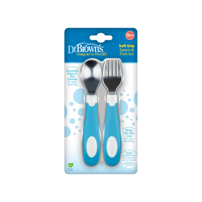 Set lingura si furculita Soft-Grip, albastru 12 luni+