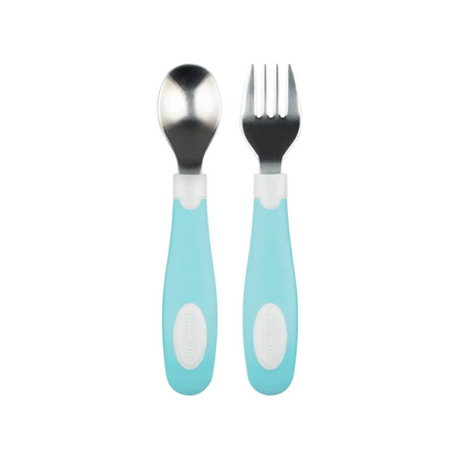 Set lingura si furculita Soft-Grip, verde 12 luni+