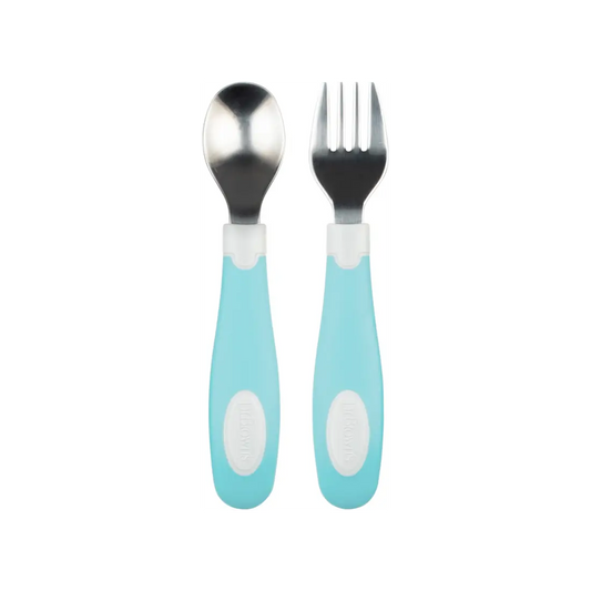 Set lingura si furculita Soft-Grip, verde 12 luni+