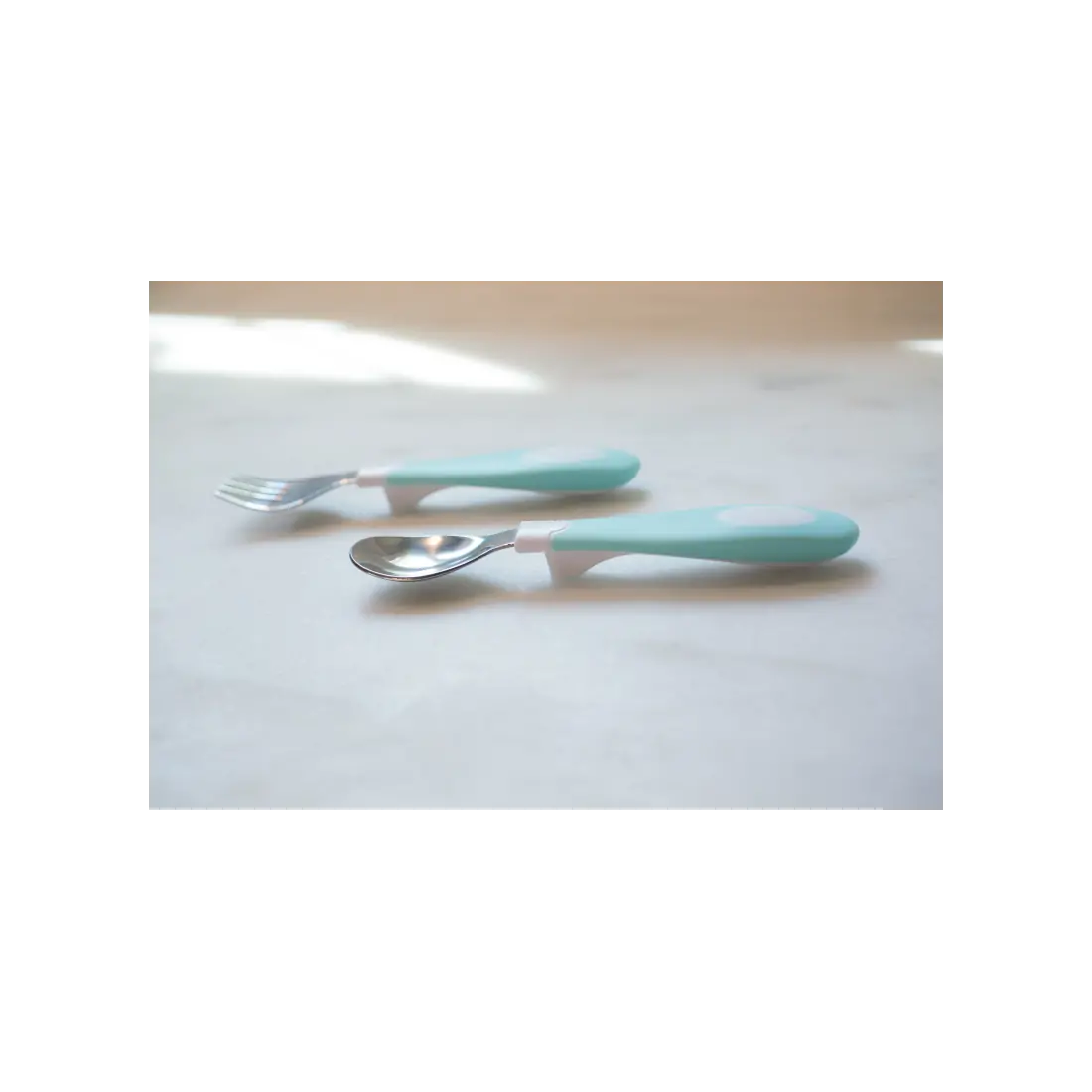 Set lingura si furculita Soft-Grip, verde 12 luni+