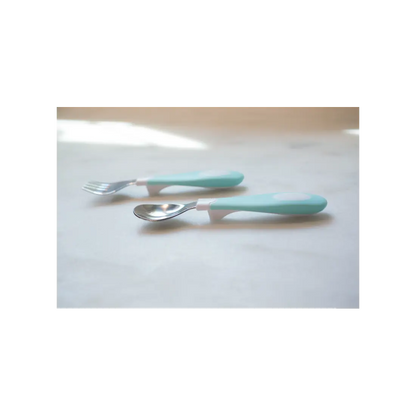 Set lingura si furculita Soft-Grip, verde 12 luni+