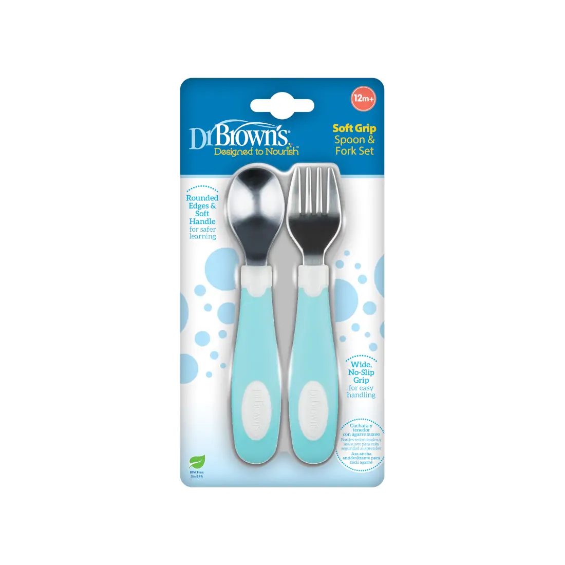 Set lingura si furculita Soft-Grip, verde 12 luni+
