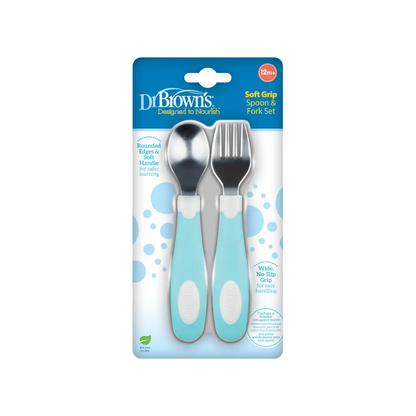 Set lingura si furculita Soft-Grip, verde 12 luni+