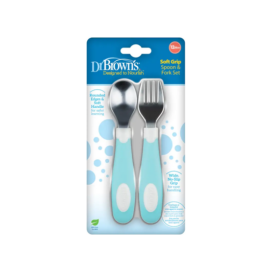 Set lingura si furculita Soft-Grip, verde 12 luni+