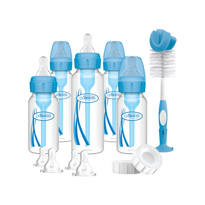Set Promotional Accesorii si Biberoane Anti-colici cu Gat Ingust PP "Options Plus"Albastru